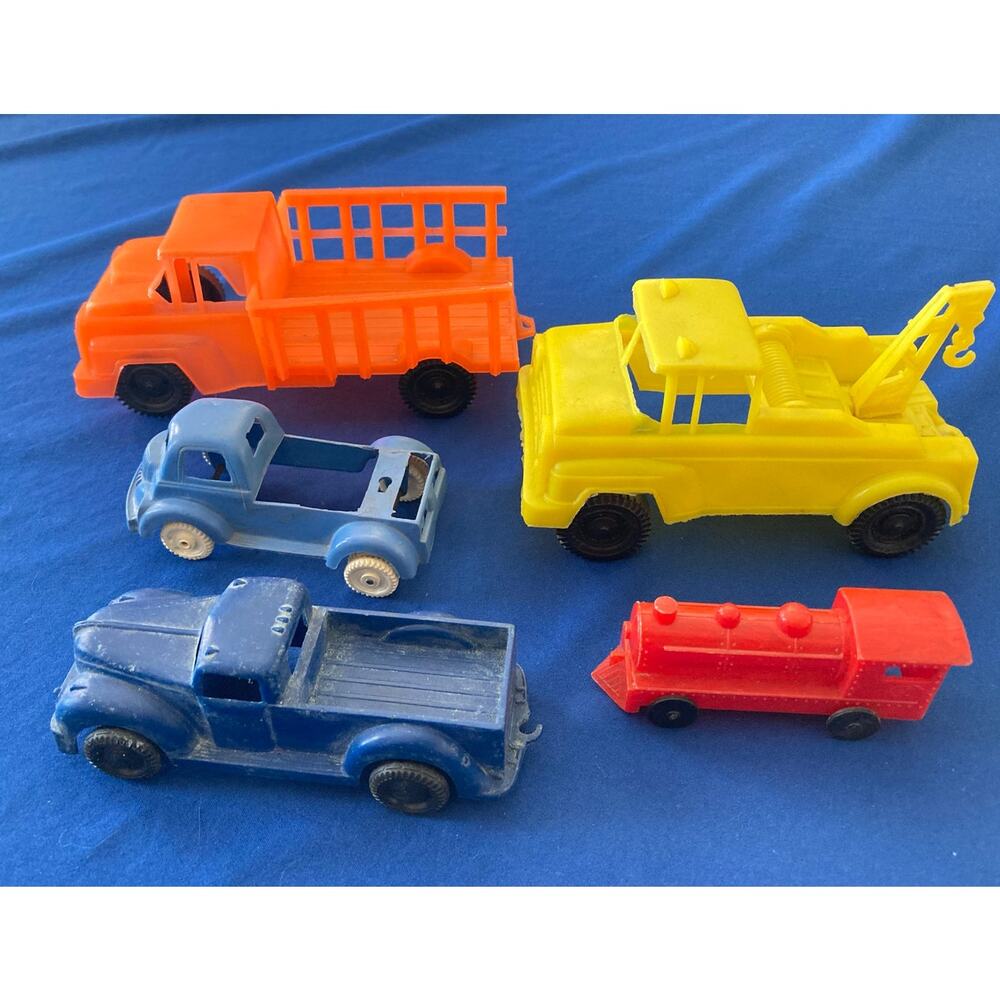 VTG Plastic Toy Vehicles Trucks Train Ideal and Unmarked
